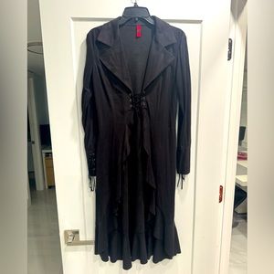 JUST IN TIME USA High Low Black Cardigan. Ruffles, front and sleeves laces. M